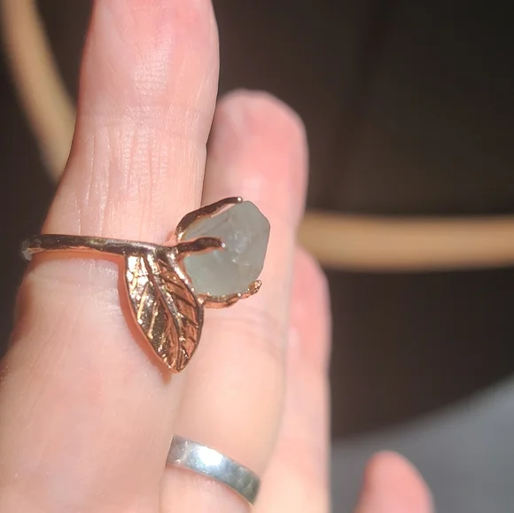 Aquamarine RAW 4k nugget sterling & 24k Rosegold ring sz6.5 - Picture 6 of 7